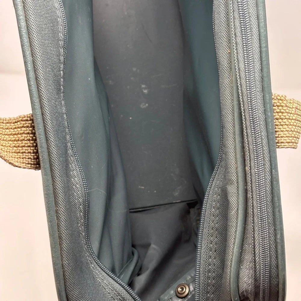 Lira by Ascot Vintage Canvas Briefcase Laptop Bag Green Brown Trim Carry On 20